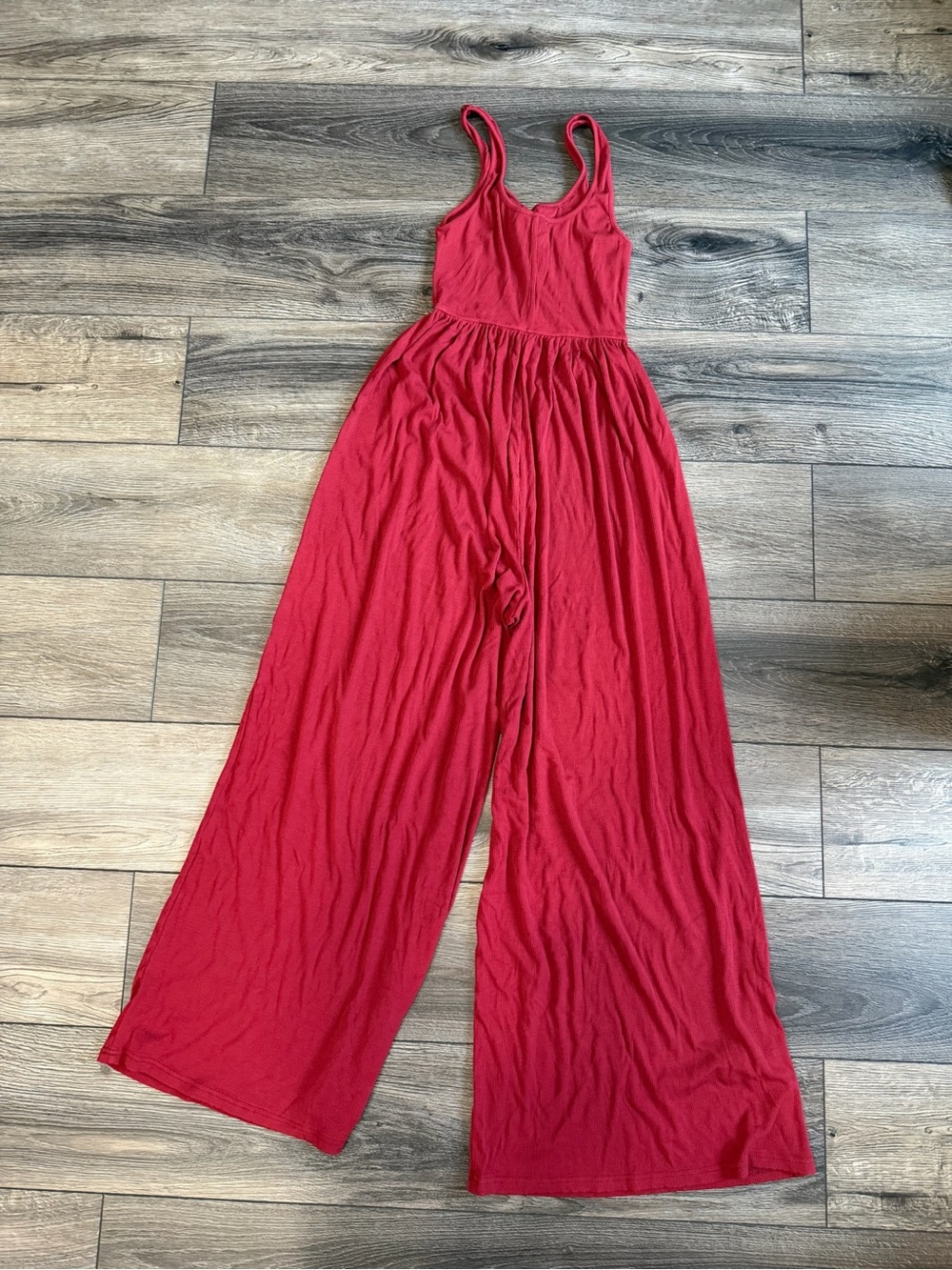 Red Sleeveless Wide-Leg Jumpsuit